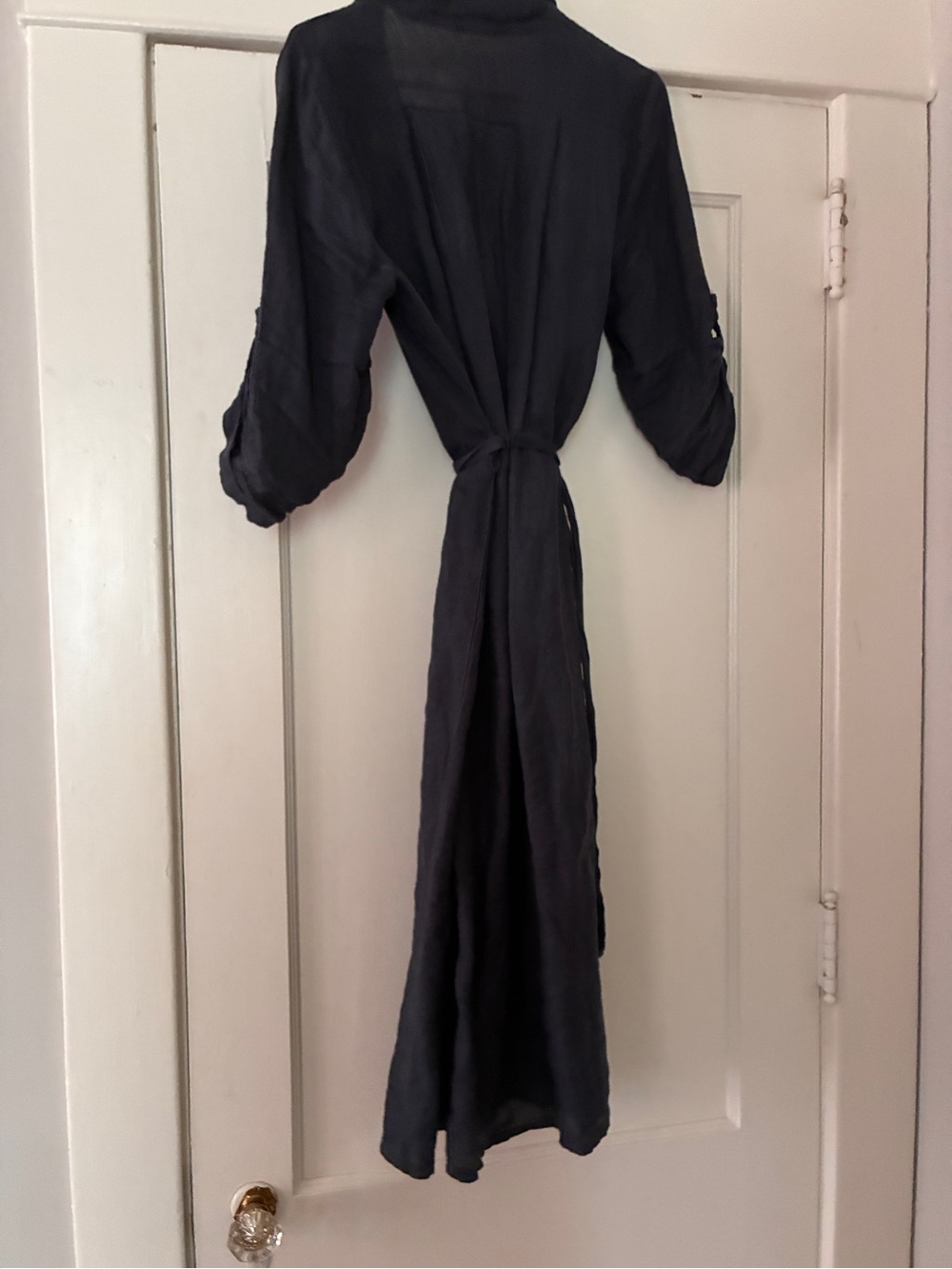 Navy Italian linen midi length Shirt Dress with Tie Waist - Picture 2 of 4